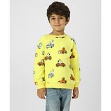 Nauti Nati Full Sleeves Animals & Vehicles Printed Sweatshirt - Lemon Yellow