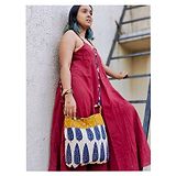 Almitra Sustainables Blue and Off-white Hand Block Printed Braided Ethnic Sling Bags.