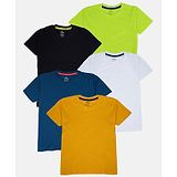 Kiddopanti Cotton Jersey Pack Of 5 Half Sleeves Solid Tee - Black Mustard Teal Blue Neon Green & White