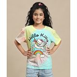 Kidsville Hello Kitty Featuring Half Sleeves Kitty White & Unicorn Printed & Tie Dye Tee - Pink Blue & Yellow