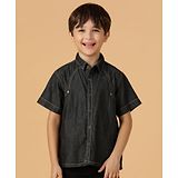 Tales & Stories Cotton Half Sleeves Solid Shirt - Black