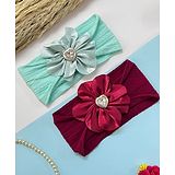 Little Peas Flower Embellished Set Of 2 Headbands - Mint Green & Red