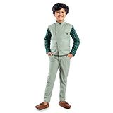 Noddy Full Sleeves Polka Dots Printed Shirt With Solid Waistcoat & Pant Set - Pista Green