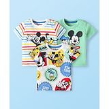 Babyhug Disney Single Jersey Knit Half Sleeves T-Shirt with Mickey & Friends Graphics Pack of 3 - White & Mint Green