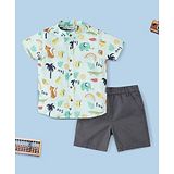 Nauti Nati Half Sleeves Animals Printed Shirt & Solid Shorts Set - Blue