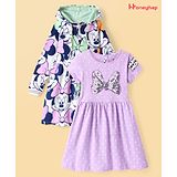 Honeyhap Disney Cotton Knit Full Sleeves Minnie Mouse Printed Sweatshirt Dress & Frock with Sequined Butterfly Patch Pack of 2 - Pink & Mint