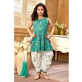 Lagorii Sleeveless Printed And Sequin Top With Dhoti Bottom Set - Green