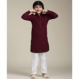 Manyavar Full Sleeves Floral Embroidered & Sequins Embellished Kurta With Solid Pyjama Set - Maroon