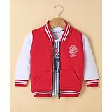 Ruff Fleece Knit Full Sleeves Bomber Jacket with T-Shirt Text Print - Red