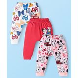 Babyhug Disney Interlock Knit Full Length Lounge Pants with Minnie Mouse Graphics Pack of 3 - Red White & Pink