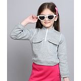 Taffykids Full Sleeves Solid Front Zipper Pocket Detailed Sweatshirt - Grey