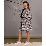 Budding Bees Full Sleeves Plaid Checked Jacket With Top And Skirt Set - Black & White