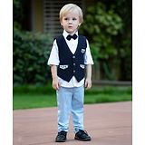 BAD BOYS Satin Full Sleeves Bear Printed 3 Piece Suit Set - Navy Blue