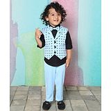 BAD BOYS Cotton Satin Full Sleeves Checked 4 Piece Party Suit Set - Sky Blue