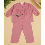 Little Ginnie Cotton Half Sleeves Panda Embroidered Coordinating Night Suit Set - Pink