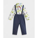 Somersault Cotton Full Sleeves Castle & Knight Printed Onesie With Solid Dungaree & Bow Set - Multi Colour