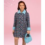 Cutecumber Full Sleeves Checked Dress With Bag - Grey