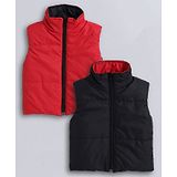 Taffykids Sleeveless Solid Crop Puffer Reversible Jacket - Black & Red