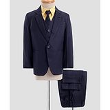 Noddy Full Sleeves Kite Printed Shirt With Solid Blazer Waistcoat Trousers & Tie Set - Navy Blue