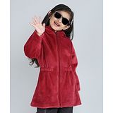 Taffykids Velour Full Sleeves Solid Hooded Peplum Style Puffer Jacket - Wine