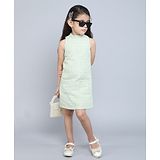 Taffykids Tweed Sleeveless Self Design A Line Party Dress - Green