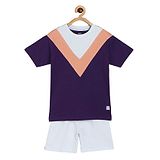 MINI KLUB Cotton Half Sleeves Colour Blocked Tee & Shorts Set - Multi Colour