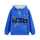 KUCHIPOO Fleece Mickey & Friends Featuring Full Sleeves Mickey Text Printed Hoodie - Blue