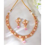 VALLEY OF JEWELLERY - Gold Tone Pink Stone Studded Jewellery Set - Gold