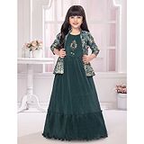 Betty By Tiny Kingdom Three Fourth Sleeves Floral Printed Jacket With Beads Embellished Gown - Green