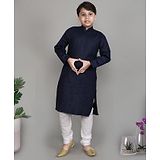 Little Clothing Full Sleeves Ethnic Embroidered Kurta With Churidar Set - Navy Blue