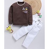 TOONYPORT Cotton Full Sleeves Nautical Theme Patch Detailed Tee & Pant Set - Brown