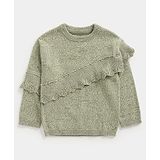 Mothercare Cotton Full Sleeves Frill Detailed Sweatshirt - Green