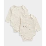 Mothercare Pack Of 2 Full Sleeves Striped Bear Patch Detailed & Printed Onesies - Cream