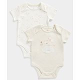 Mothercare Pack Of 2 Full Sleeves Bear Embroidered & Mouse Printed Onesies - Cream