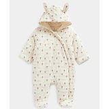 Mothercare Full Sleeves Rabbit & Floral Printed Hooded Romper - Cream