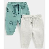 Mothercare Pack Of 2 Bear Printed & Solid Joggers - Blue