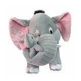 Tickles Mother Elephant with Single Baby Stuffed Soft Plush Animal Toy for Kids Birthday Gifts (Length 32 cm Color: Grey)