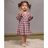 Budding Bees Cotton Full Sleeves Checked Fit & Flared Dress - Red