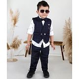 BAD BOYS Premium Cotton Full Sleeves Checked 3 Piece Party Suit Set - Navy Blue