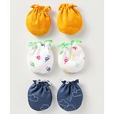 Ben Benny Interlock Knit Mittens Set with Nautical Theme & Cloud Print Pack of 3 - Yellow Navy Blue & White