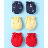 Ben Benny Interlock Knit Mittens with Nautical Theme Print Pack of 3 - Yellow Navy Blue & Red