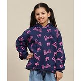 Kidsville Mattel Featuring Full Sleeves Barbie Text Printed Hoodie -Navy Blue