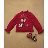 One Friday Cotton Knitted Full Bell Sleeves Eiffel Tower Printed Top - Red