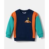 Nauti Nati Fleece Full Sleeves Giraffe Printed & Colour Blocked Sweatshirt - Blue