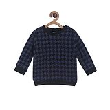 MINI KLUB Cotton Full Sleeves Houndstooth Designed Sweatshirt - Navy Blue