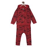 MINI KLUB Cotton Full Sleeves Animals Printed Hooded Tee With Coordinating Track Pant Set - Red