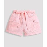 Tiny Girl Striped Shorts With Belt - Neon Orange