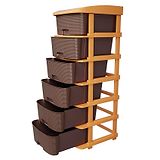 TEX-RO Plastic Modular Drawer Storage Chest Of Drawers Organizer Storage Box Large Stomo Racks For Multipurpose Antislip Shoes Organizers 6 Layer - Brown