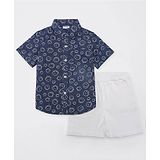 Nauti Nati Cotton Denim Half Sleeves Smiley Printed Shirt & Shorts Set - Blue