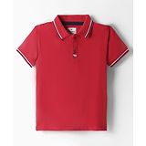 Pepe Jeans Cotton Knit Half Sleeves Solid Color Polo T-Shirt - Red